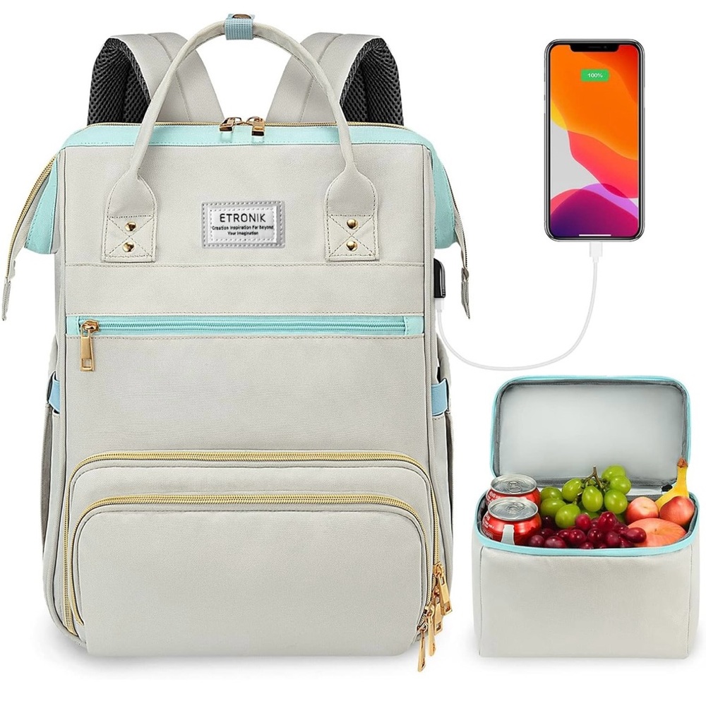 ETRONIK 15.6 in Laptop Backpack with USB Port and Insulated Cooler Lunch Box